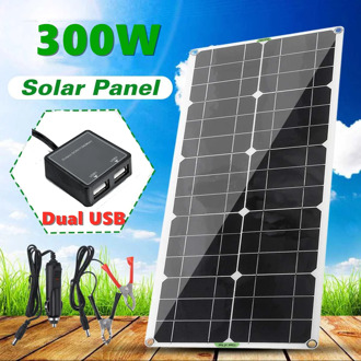 300W Solar Panel 10/20/30A Controller 18V Dual USB Portable Battery Charger For Outdoor Mobile PhoneCar Yacht RV Lights Charging