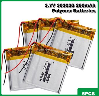 303030 Oplaadbare 3.7V 280 Mah Li-Ion Lithium Batterij Lithium Polymer Vervangende Batterij Lipo Voor MP3 MP4 Gps Medische Apparaat 5stk