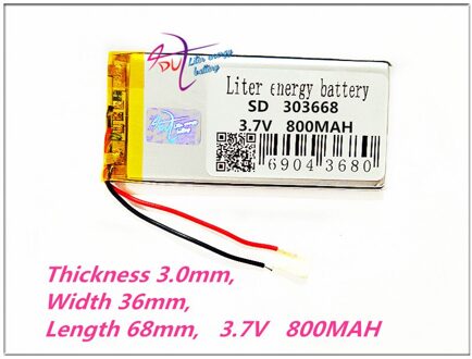 303668 3.7V 800MAH Lithium polymeer Batterij MP3 MP4 MP5 DVD GPS 303570 EEN tablet oplaadbare batterij 1stk