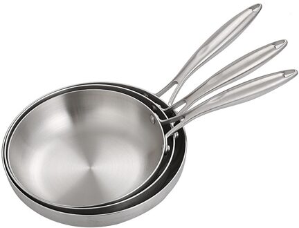 304 Roestvrij Staal Drie-Layer Stalen Wok Noodle Pan Lnduction Cooker Gas Universele Vlakke Bodem Steak Koekenpan Ongecoat 24cm