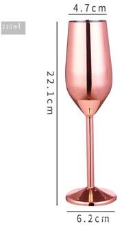 304 Roestvrij Staal Food Grade Rode Wijn Beker Glas Cocktail Glas Metalen Wijnglas Bar Restaurant Beker Rose Gold roos goud / 220ml