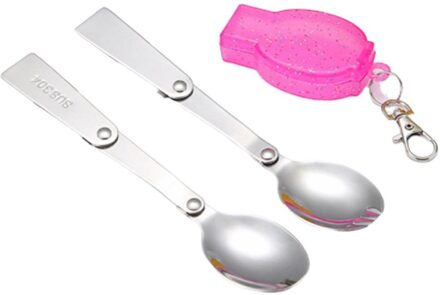 304 Roestvrij Stalen Lepel Vouwen Lepel Vork Outdoor Draagbare Bestek Set Vouwen Lepel Vouwen Lepel + Toner Doos