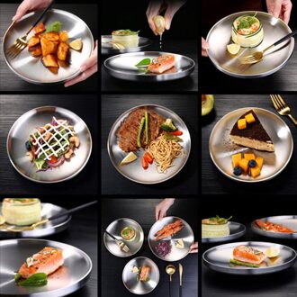 304 Roestvrij Stalen Ronde Schotel Dubbele Wand Ondiepe Plaat Met Draadtrekken Afwerking 17Cm Size 2