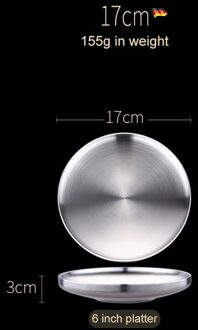 304 Roestvrij Stalen Ronde Steak Plaat Lade Single Layer Salade Fruit Ontbijt Steak Lade Bbq Servies Schotel 17 cm