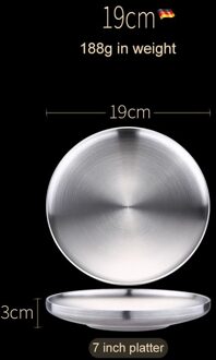 304 Roestvrij Stalen Ronde Steak Plaat Lade Single Layer Salade Fruit Ontbijt Steak Lade Bbq Servies Schotel 19 cm