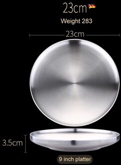 304 Roestvrij Stalen Ronde Steak Plaat Lade Single Layer Salade Fruit Ontbijt Steak Lade Bbq Servies Schotel 23 cm