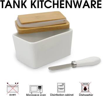 304 Rvs Container Tool Keuken Boter Doos Opbergvak Kaas Keeper Plaat Voedsel Afdichting Schotel Met Houten Deksel Keramische