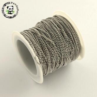 304 Rvs Curb Kettingen, ongelaste, Rvs Kleur, 2.4x1.9x0.5mm; ongeveer 10 m/roll