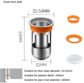 304 Rvs Deodorant Afvoerputje Kern Wastafel Seal Afdruiprek Wc Riool Seal Cores Floor Zeef Plug Anti-geur afvoer 32 x 53mm (WxH)