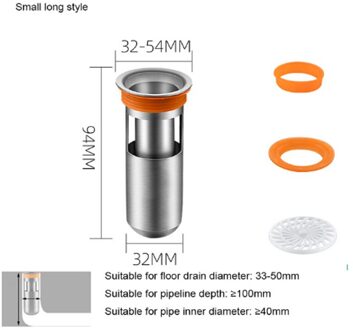 304 Rvs Deodorant Afvoerputje Kern Wastafel Seal Afdruiprek Wc Riool Seal Cores Floor Zeef Plug Anti-geur afvoer 32 x 94mm (WxH)