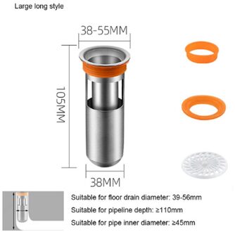 304 Rvs Deodorant Afvoerputje Kern Wastafel Seal Afdruiprek Wc Riool Seal Cores Floor Zeef Plug Anti-geur afvoer 38 x 105mm (WxH)
