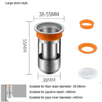 304 Rvs Deodorant Afvoerputje Kern Wastafel Seal Afdruiprek Wc Riool Seal Cores Floor Zeef Plug Anti-geur afvoer 38 x 55mm (WxH)