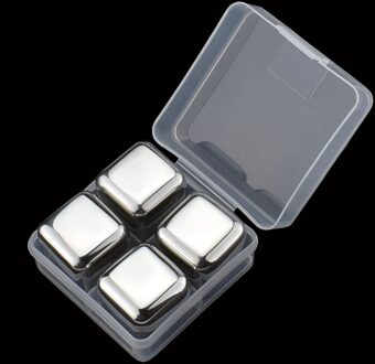 304 Rvs Ice Cubes met Doos Metalen Ijsblokjes Whisky Steen Rode Wijn Koeling Koeling Ijsblokjes Wijn Chiller 4 Pack