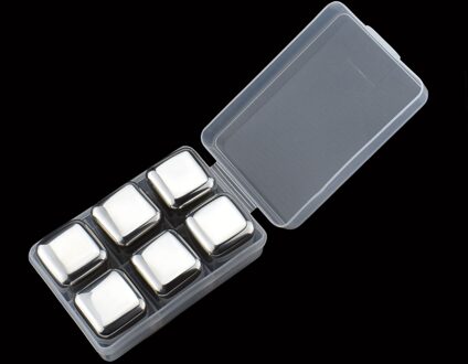 304 Rvs Ice Cubes met Doos Metalen Ijsblokjes Whisky Steen Rode Wijn Koeling Koeling Ijsblokjes Wijn Chiller 6 Pack