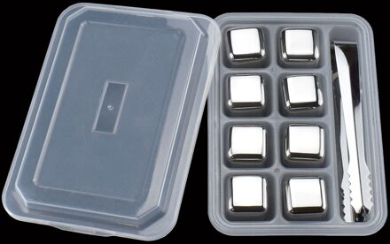 304 Rvs Ice Cubes met Doos Metalen Ijsblokjes Whisky Steen Rode Wijn Koeling Koeling Ijsblokjes Wijn Chiller 8Pack met tongs