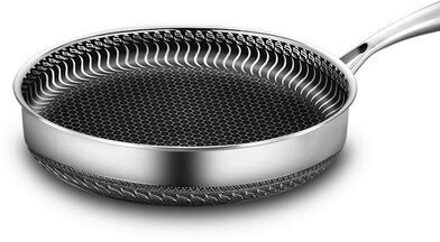 304 Rvs Koekenpan Wok Antiaanbaklaag Double-Side Honingraat Zonder Olie Gebakken Steak Pot Algemene ongecoat Pan Kookgerei About 28cm