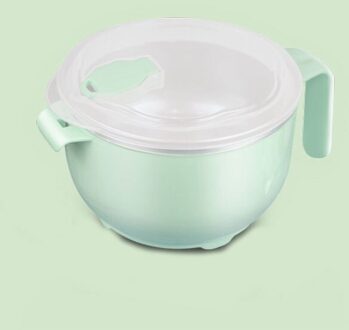 304 Rvs Noodle Kom met Handvat Deksel Lunchbox Rijst Soep Instant Voedsel Container huishoudelijke gebruiksvoorwerp Bento Box 1PC enkel en alleen bowl groen / 1200ml