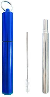 304 Rvs Rietjes Herbruikbare Rietje Gebogen Metalen Stro met Cleaner Brush Keuken Bar Accessoires Blauw