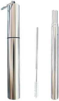 304 Rvs Rietjes Herbruikbare Rietje Gebogen Metalen Stro met Cleaner Brush Keuken Bar Accessoires zilver