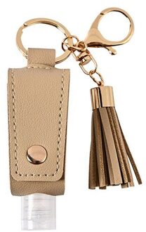 30Ml Handdesinfecterend Lederen Sleutelhanger Houder Reizen Fles Hervulbare Container Flip Herbruikbare Fles Met Kwastje Sleutelhanger Carrier Beige