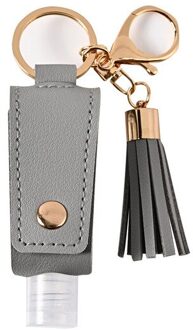 30Ml Handdesinfecterend Lederen Sleutelhanger Houder Reizen Fles Hervulbare Container Flip Herbruikbare Fles Met Kwastje Sleutelhanger Carrier grijs