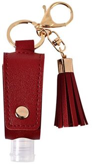 30Ml Handdesinfecterend Lederen Sleutelhanger Houder Reizen Fles Hervulbare Container Flip Herbruikbare Fles Met Kwastje Sleutelhanger Carrier wijn rood
