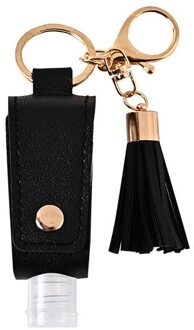 30Ml Handdesinfecterend Lederen Sleutelhanger Houder Reizen Fles Hervulbare Container Flip Herbruikbare Fles Met Kwastje Sleutelhanger Carrier zwart