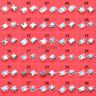 30Models 300pcs Micro USB Jack Connector 5Pin 7Pin Female Socket Charging Port For Samsung Lenovo Huawei ZTE Sony Meizu etc