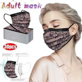 30PC Adult Fashion Lace Disposable Protection Three Layer Breathable Face Mask Fashion Fabric Masks face cover mascarilla new