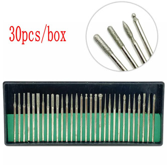 30pcs 2.35mm Shank Diamond Grinding Burs Needle Point Engraving Carving Polishing Glass Jade Stone Drill Bit Rotary Tool Set