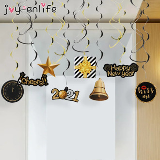 30pcs 2021 New Years Hanging Swirls Decorative Black Gold Hanging Swirls New Year Pendant Spiral Christmas Decoration For Home