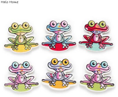 30Pcs Gemengde 2 Gat Dier Kikker Hout Knoppen Voor Naaien Plakboek Kleding Ambachten Handwerk Accessoires Handgemaakte Kaart Diy 31x28mm