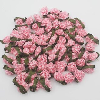 30Pcs Leuke 2Cm Mini Handgemaakte Satijnen Lint Leaf Rose Voor Baby Meisjes Haar Schoenen Tassen Jurk Scrapebooking Diy ambachtelijke Accessoires roze