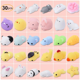 30Pcs Mini Animal Squishies Kawaii Mochi Squeeze Stress Toys Soft Squishy Gifts Mochi Animals Stress Toys Various Random Pieces