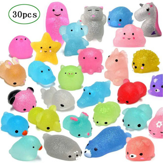 30Pcs Mochi Squishy Toys Glitter Mini Animal Shaped Squishies Toys Party Favors for Kids Stress Relief Toys Xmas Gifts