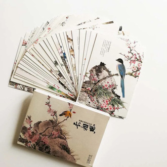 30Pcs/set Chinese Flower and Bird Painting with Nalan Xingde's Ci Poetry Postcards