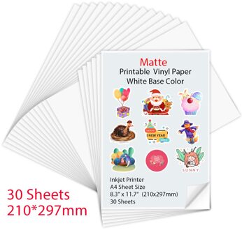 30Sheets Matte Printable Vinyl Sticker Papier A4 Zelfklevende Inkjet Printer Papier Voor Inkjet Printer Kopieerpapier Diy ambachten