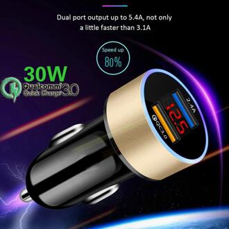 30W Led Display Qc 3.0 Usb Car Charger Quick Charge 30 Snel Opladen Auto Charger Rapid Opladen Kabel Voor huawei Xiaomi Samsung goud