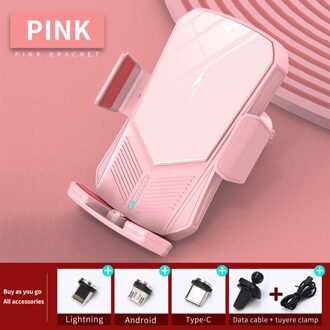 30W Qi Auto Draadloze Oplader Intelligente Infrarood Sensor Automatische Spannen Mobiele Telefoon Houder Beugel Auto Accessoires roze
