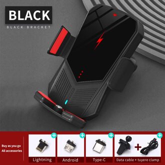 30W Qi Auto Draadloze Oplader Intelligente Infrarood Sensor Automatische Spannen Mobiele Telefoon Houder Beugel Auto Accessoires zwart