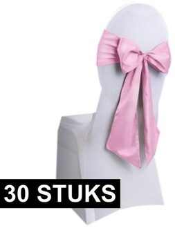 30x Bruiloft stoel decoratie lichtroze strik - Huwelijk stoel versiering - Bruiloft aankleding