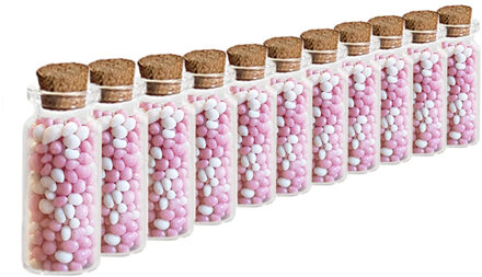 30x Geboorte bedankjes mini transparante glazen flesjes met kurken dop 10 ml