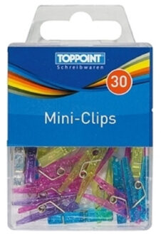 30x gekleurde plastic mini knijpertjes - kleine/ mini knijpers