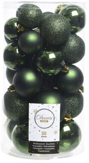 30x Kunststof kerstballen glanzend/mat/glitter donkergroen kerstboom versiering/decoratie - Kerstbal