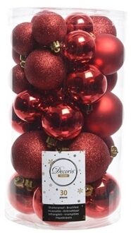 30x Kunststof kerstballen glanzend/mat/glitter rode kerstboom versiering/decoratie - Kerstbal Rood