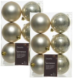 30x Kunststof kerstballen glanzend/mat licht parel/champagne 8 cm kerstboom versiering/decoratie - Kerstbal Champagnekleurig