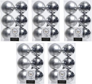 30x Kunststof kerstballen glanzend/mat zilver 8 cm kerstboom versiering/decoratie - Kerstbal Zilverkleurig