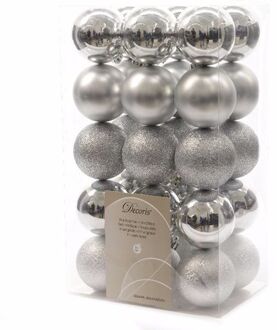 30x Kunststof kerstballen mix zilver 6 cm kerstboom versiering/decoratie - Kerstbal Zilverkleurig