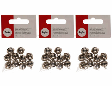 30x Metalen belletjes zilver met oog 11 mm hobby/knutsel benodigdheden - Kerst kersmuts belletjes - Kattenbellen - Hobby- en Knutselmateriaal