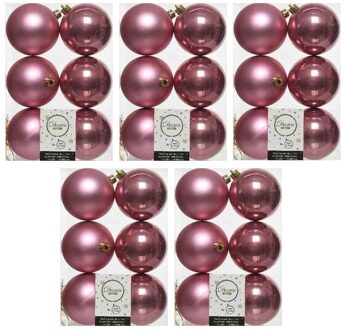 30x Oud roze kunststof kerstballen 8 cm - Mat/glans - Onbreekbare plastic kerstballen - Kerstboomversiering oud roze